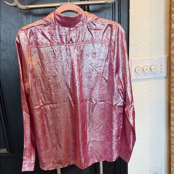Easel Metallic Pink Button-Down Shirt - Picture 4 of 5